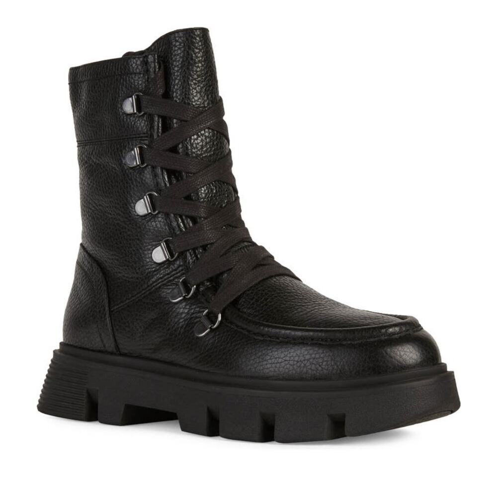 Geox Vilde Combat Boots Black Lace Up Edgy Street Style Size 38 US 8